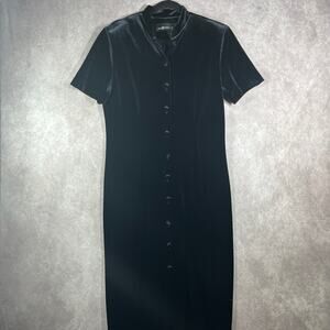 Vintage Sag Harbor Sheath Dress Womens 12 Black Velour Midi Maxi Goth Witchy‎
